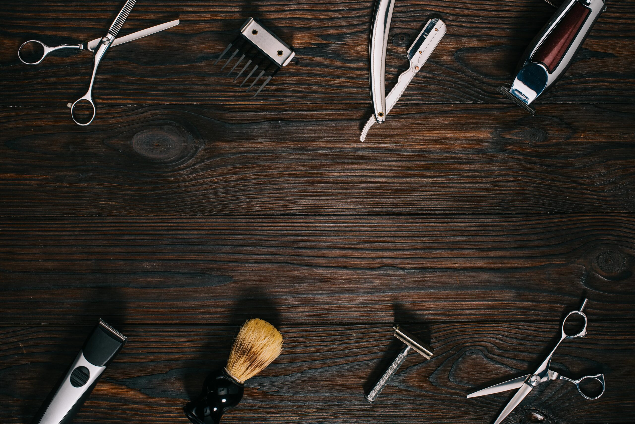 barber tools laid out on table
