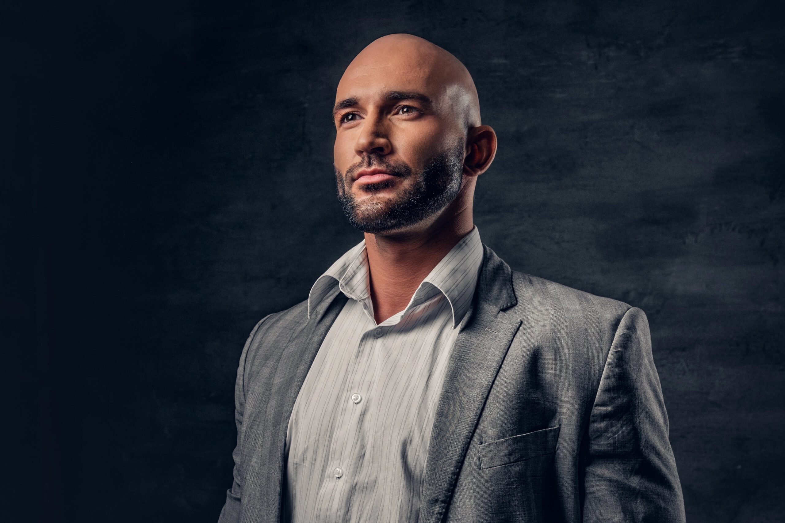 Handsome man with shaved head